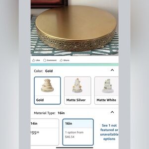 16” Round Gold Decorative Cake Stand